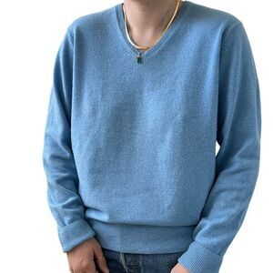 Uniqlo Mens Blue 100% Cashmere Soft Preppy V Neck Sweater Sz M
